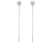 Flower with Dangling Chain Silver Earring STC-2195